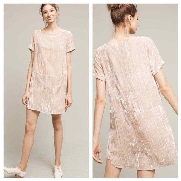 Floreat Dresses & Skirts - Anthropologie Floreat Crushed Champagne Velvet Shift Mini Dress Pockets Size S